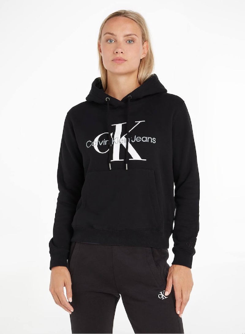 Calvin Klein Jeans Women's Hoody - Long Sleeves - Sportswear - Cotton Sweatshirt, Black