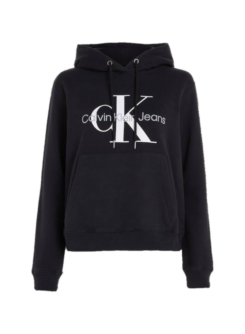 Calvin Klein Jeans Women's Hoody - Long Sleeves - Sportswear - Cotton Sweatshirt, Black