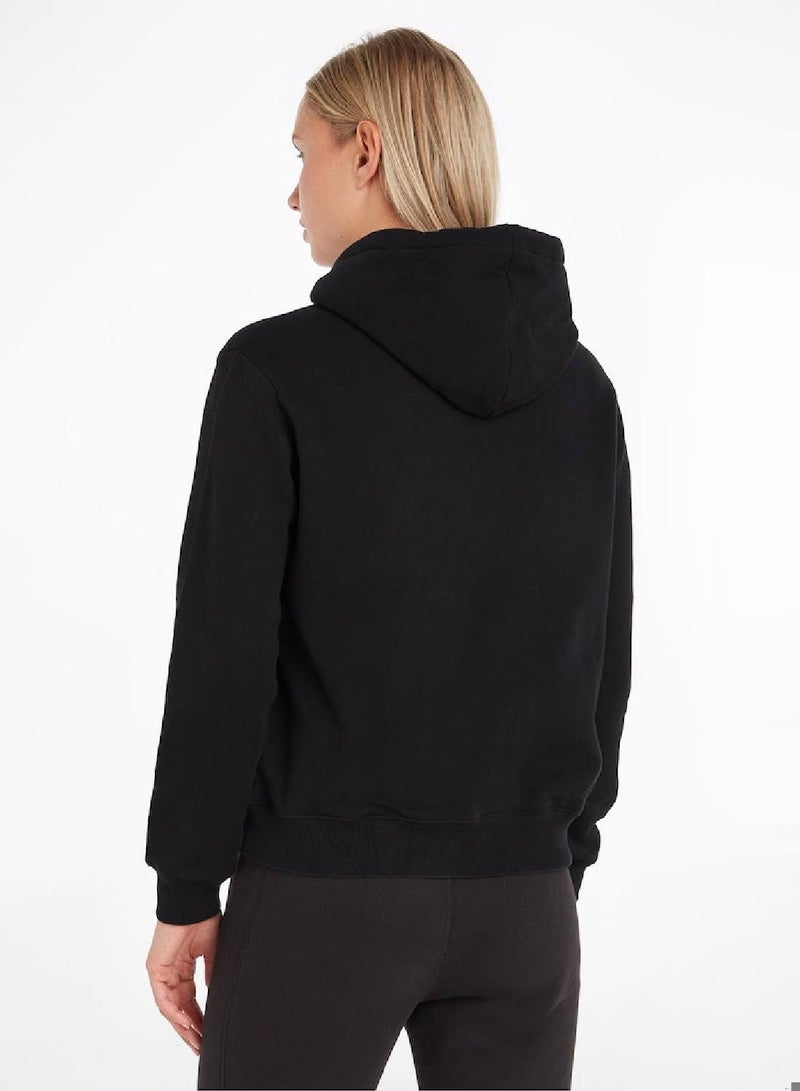 Calvin Klein Jeans Women's Hoody - Long Sleeves - Sportswear - Cotton Sweatshirt, Black