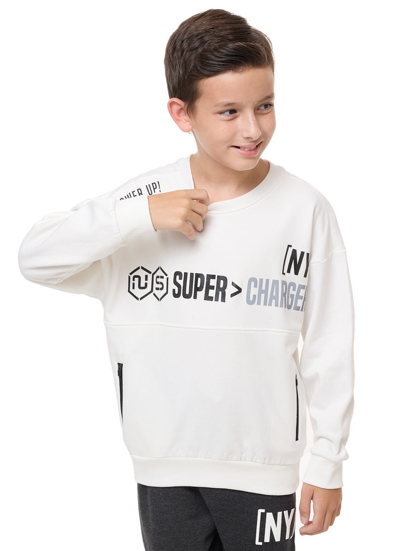 Boys' 2-Piece Sweatshirt and Jogger Set (8-14 yrs) Off-White/ Grey