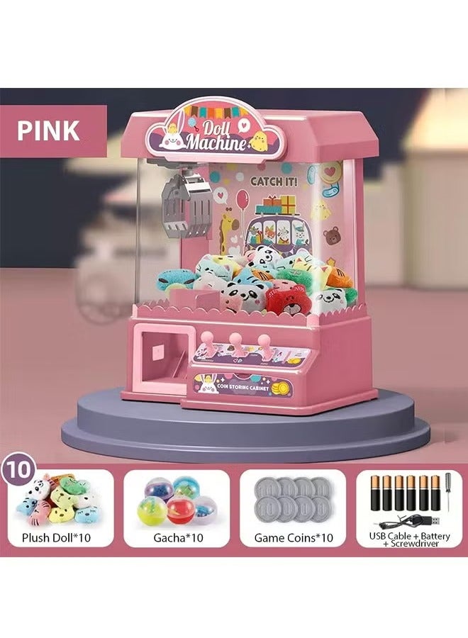 DIY Doll Machine for Kids, Mini Claw Machine, Electronic Arcade Game Indoor Toy with Music & Light Candy Grabber & Prize Dispenser Vending Machine for Home Party Birthday Gifts Cool Toys