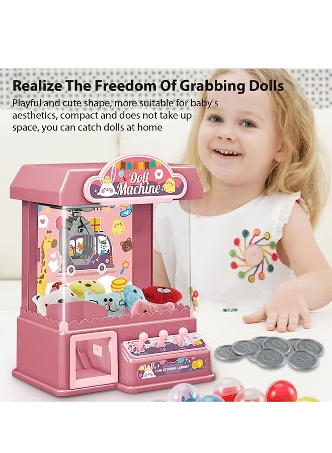 DIY Doll Machine for Kids, Mini Claw Machine, Electronic Arcade Game Indoor Toy with Music & Light Candy Grabber & Prize Dispenser Vending Machine for Home Party Birthday Gifts Cool Toys