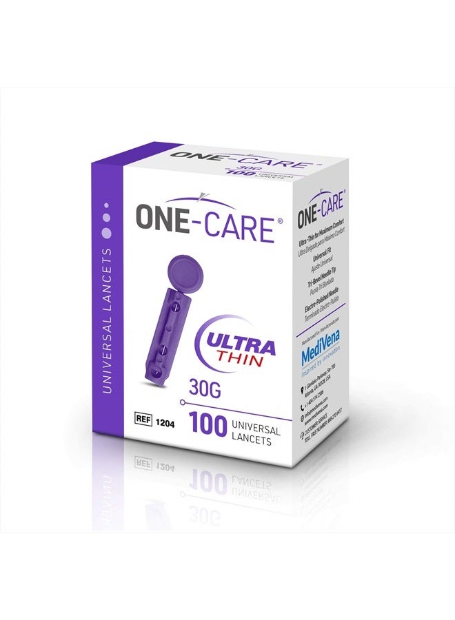 MediVena ONE-CARE Twist Top Lancets, Ultra-Thin 30G, Universal Fit, 100/bx, Sterile, Gentle for Comfortable Glucose Testing