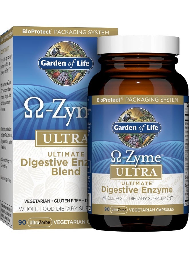 Vegetarian Digestive Supplement Capsules Omega Zyme Ultra Enzyme Blend For Digestion Bloating Gas And Ibs Unflavored 90 Count