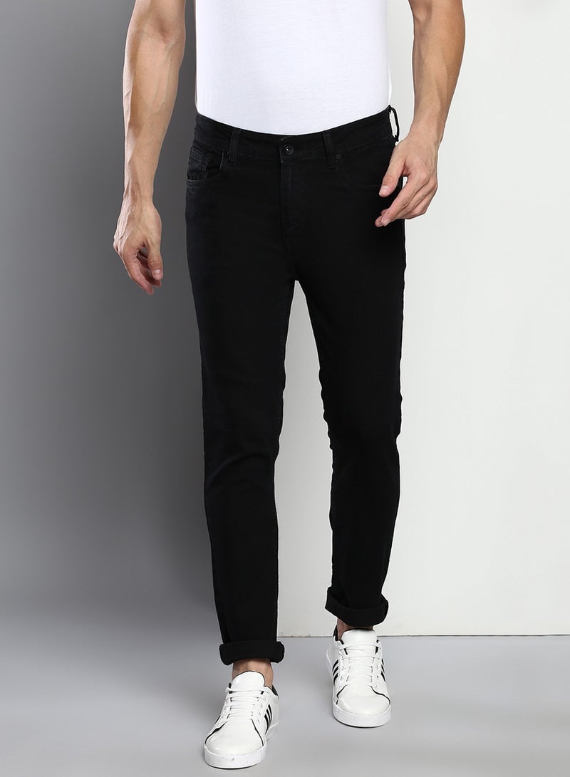 Men's Black Slim Fit Mid Rise Denim Jeans