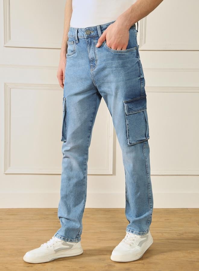 Men's Light Blue Straight Fit Twill Jeans