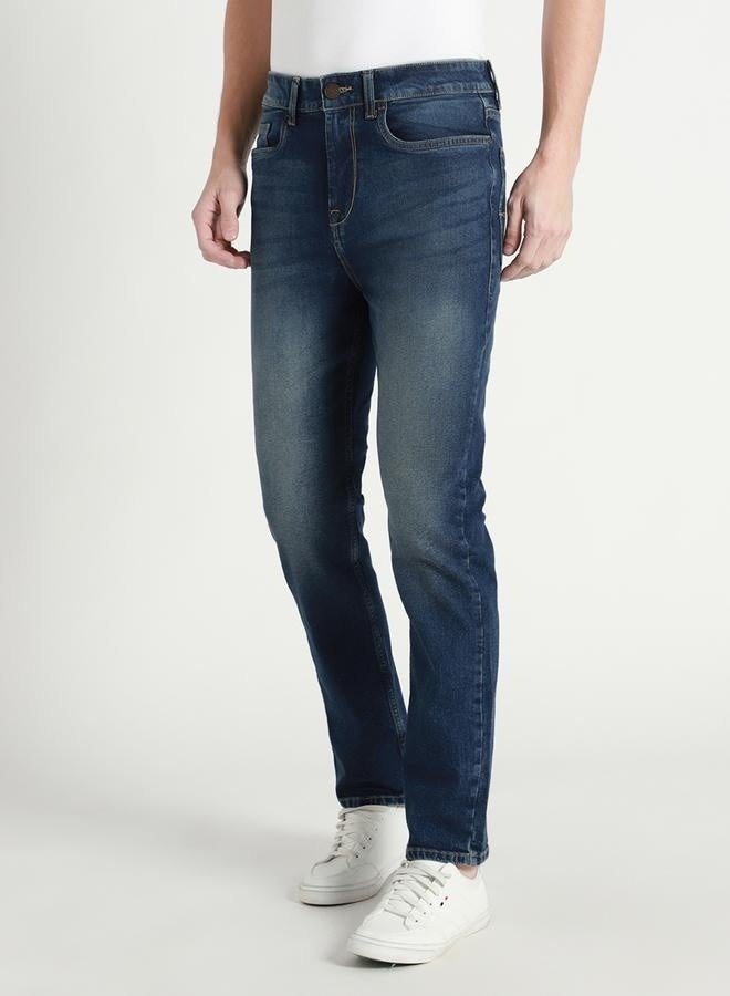 Men's Dark Blue Straight Fit Twill Jeans