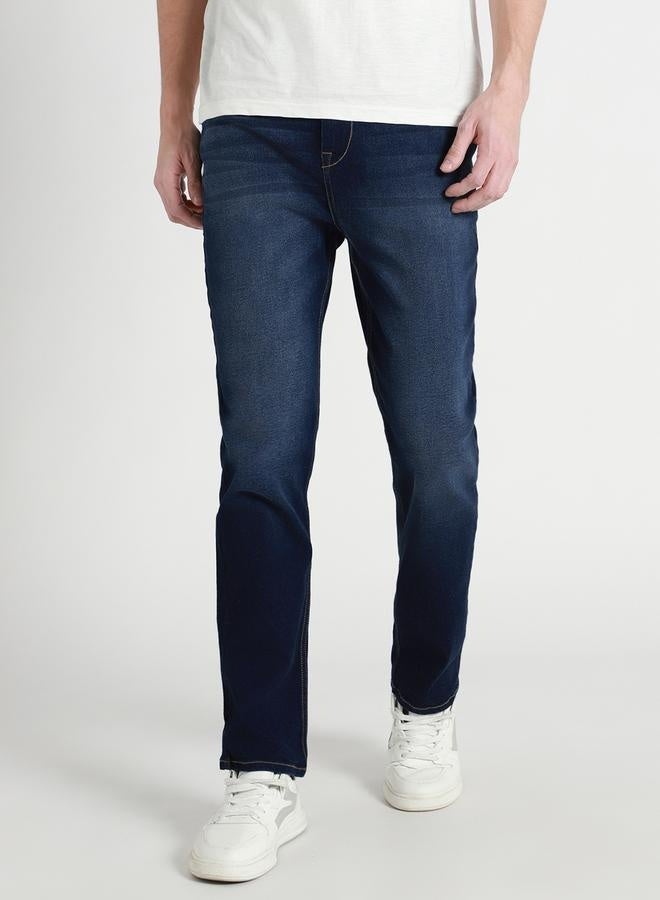 Men's Dark Blue Straight Fit Twill Jeans