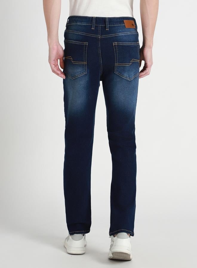 Men's Dark Blue Straight Fit Twill Jeans