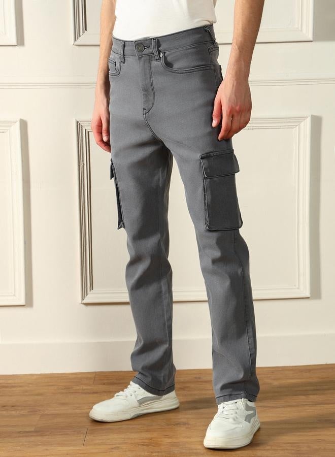 Men’s Grey Straight Fit Stretch Jeans
