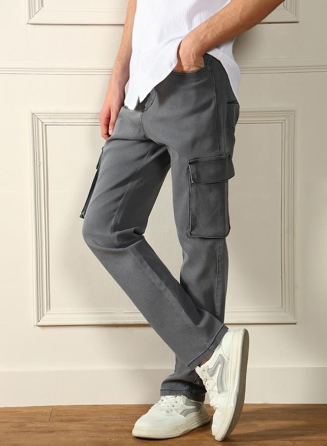 Men’s Grey Straight Fit Stretch Jeans