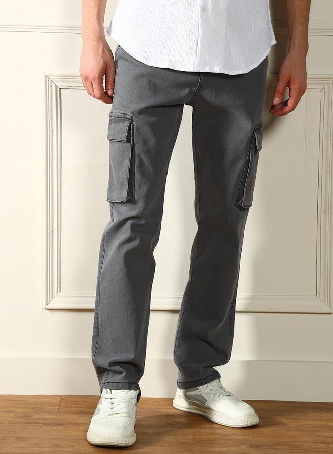 Men’s Grey Straight Fit Stretch Jeans