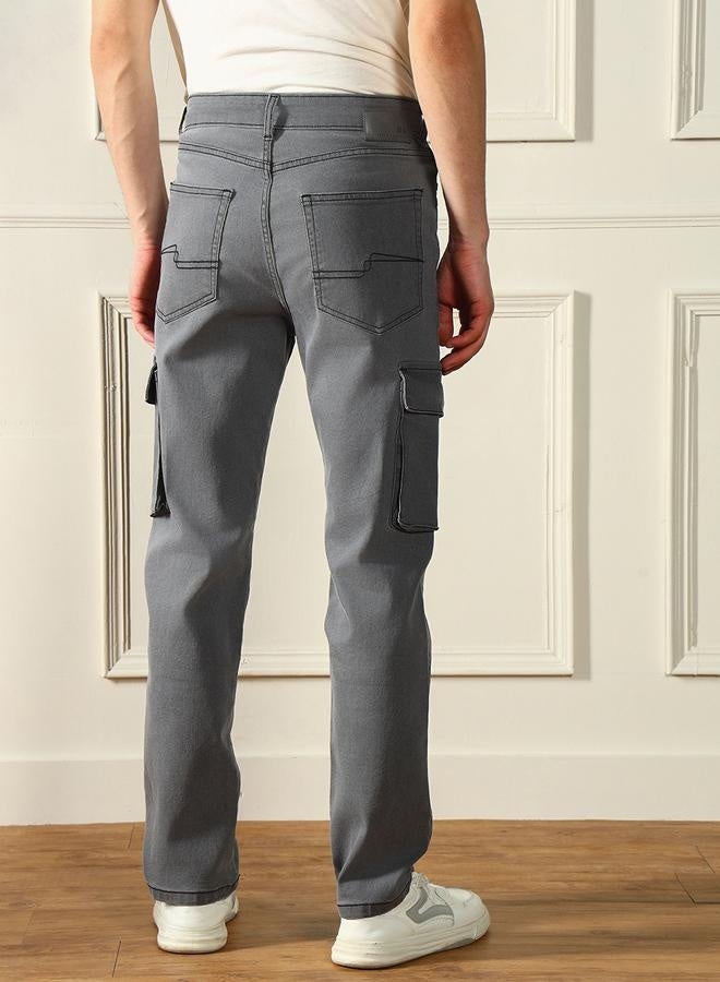 Men’s Grey Straight Fit Stretch Jeans