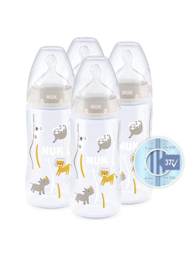 Baby bottles set 0-6 months temperature control anti colic vent 300 ml silicone teat 4 count