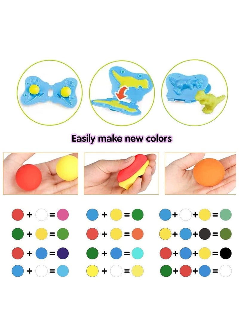 Color Dough Dinosaurs Toys, Creations Toy for Kid 5 Color Doughs 1 Plastic Knife and 6 Shape Dino, Preschool Art Toys for Toddler Girls Boys Gifts