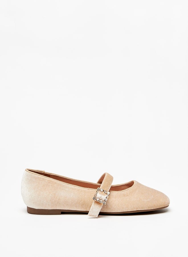 Women's Textured Ballerina Shoes with Buckle Accent