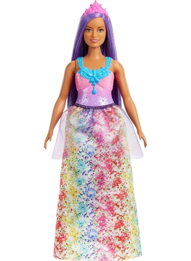 Barbie Dreamtopia Princess Doll (Curvy, Purple Hair), with Sparkly Bodice, Princess Skirt and Tiara, Toy for Kids Ages 3 Years Old and Up