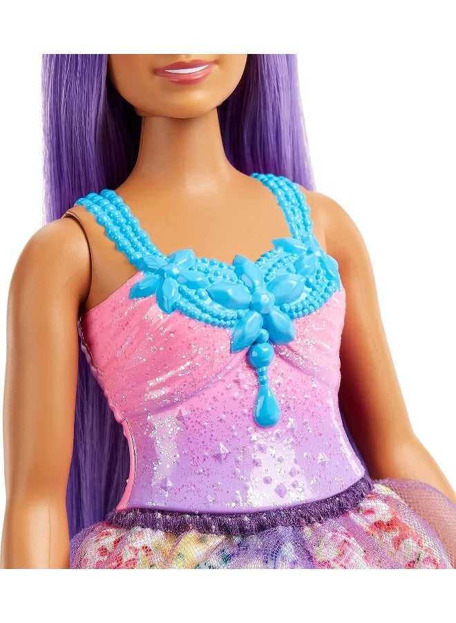 Barbie Dreamtopia Princess Doll (Curvy, Purple Hair), with Sparkly Bodice, Princess Skirt and Tiara, Toy for Kids Ages 3 Years Old and Up