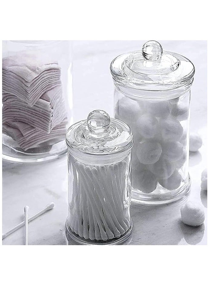 Set of 3 Bathroom Canisters  - Premium Glass Apothecary Jars with Lids - Small Glass Jars for Bathroom Storage - Decorative Crystal Containers