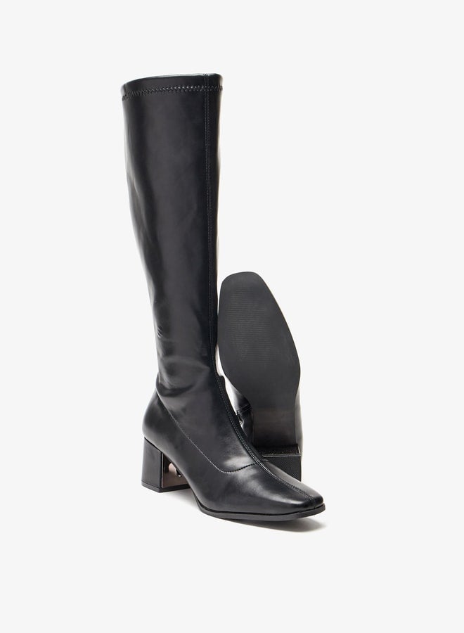 Women's Solid High Shaft Boots with Zip Closure and Block Heels