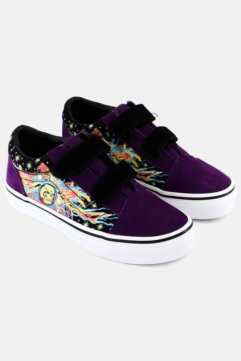 Kids Boy Old Skool Velcro Closure Shoes, Purple