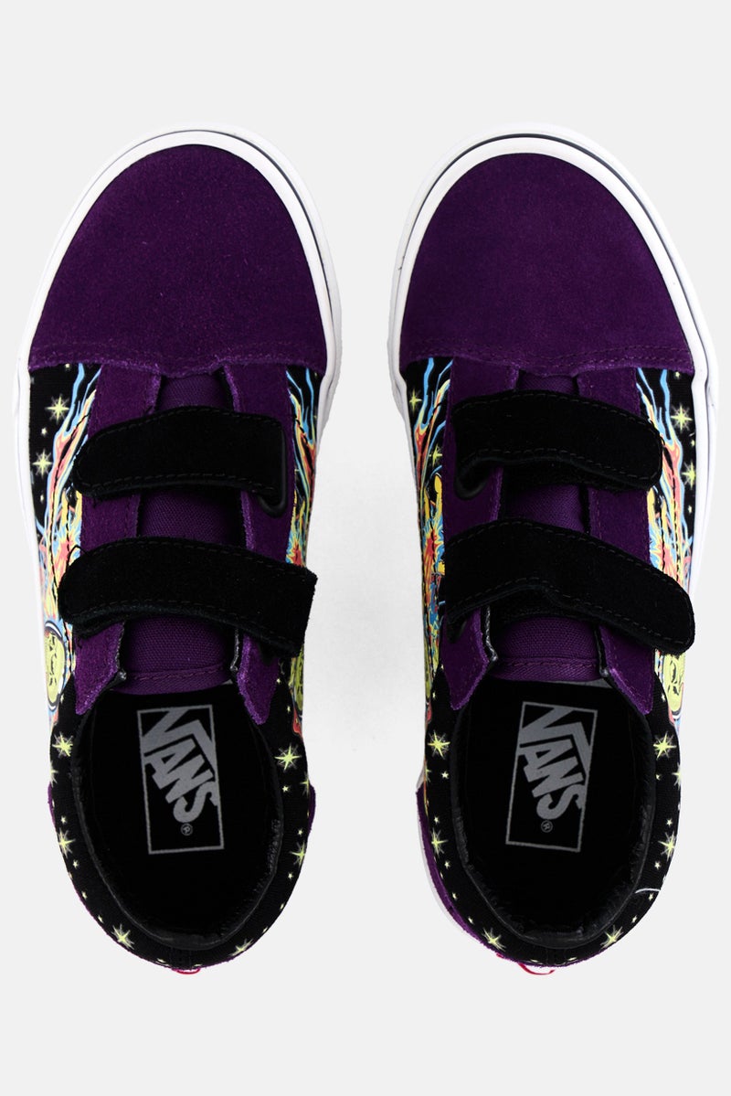 Kids Boy Old Skool Velcro Closure Shoes, Purple