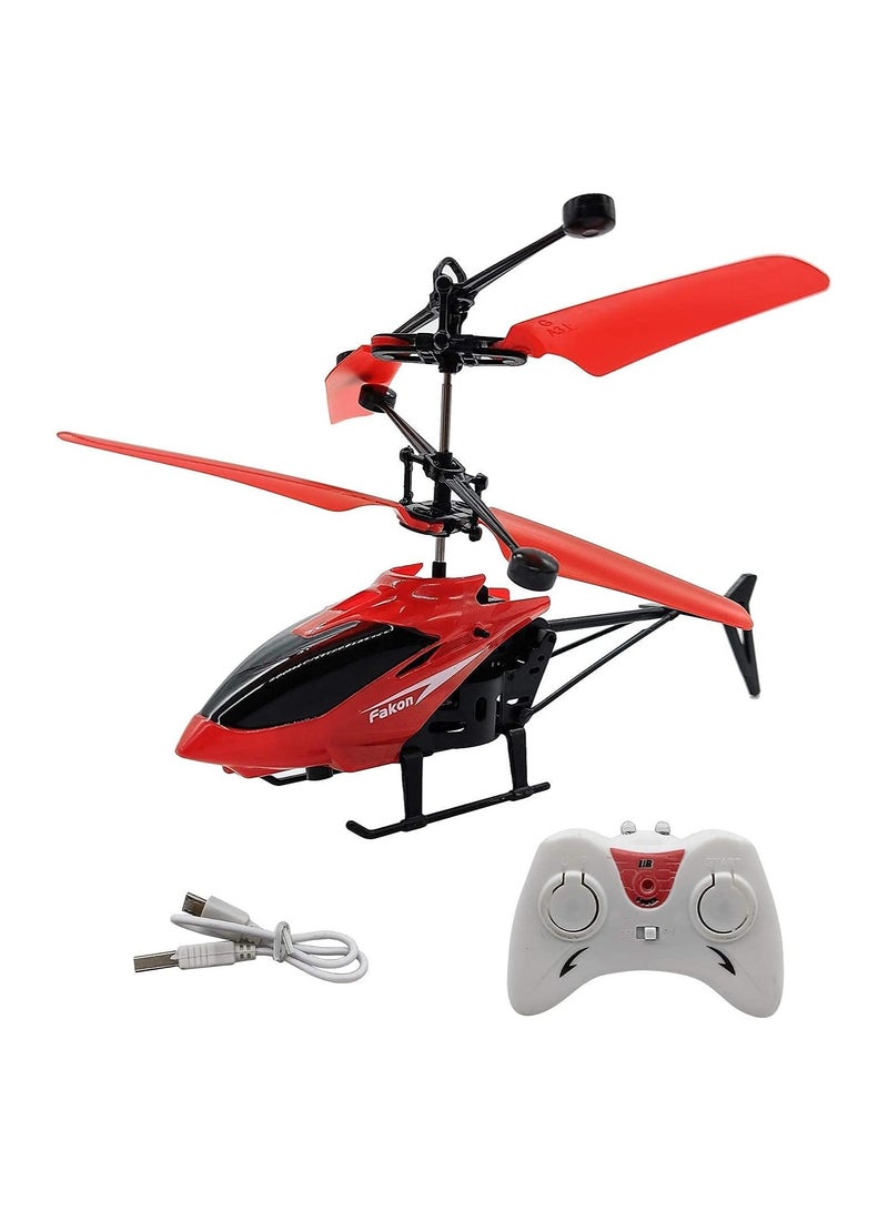 Toy Helicopter with Sensor and Remote Control Rechargeable Flying(Indoor & Outdoor) Helicopter Toy with 3D Light for Kids/Adults (RED)