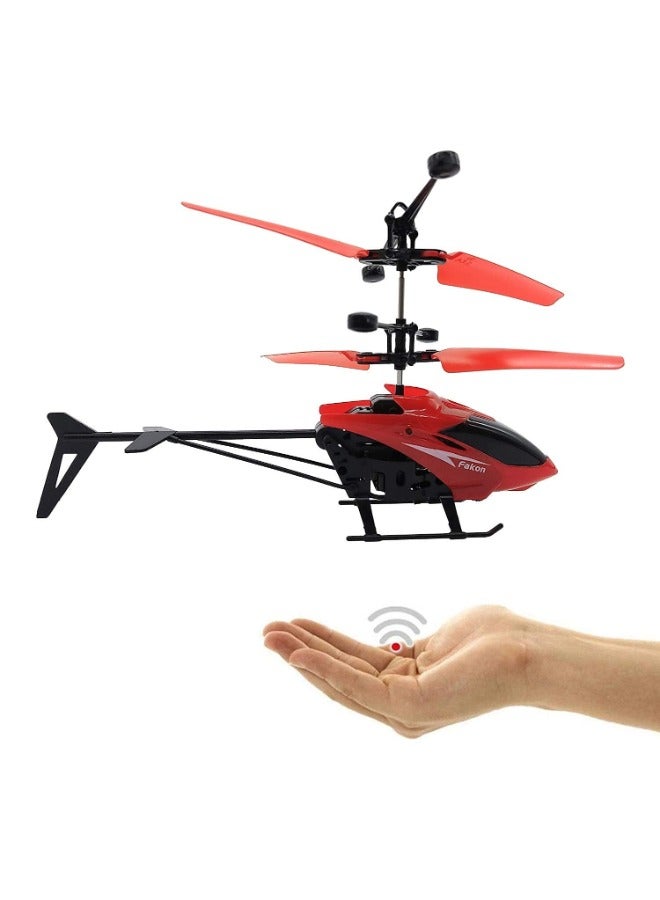 Toy Helicopter with Sensor and Remote Control Rechargeable Flying(Indoor & Outdoor) Helicopter Toy with 3D Light for Kids/Adults (RED)