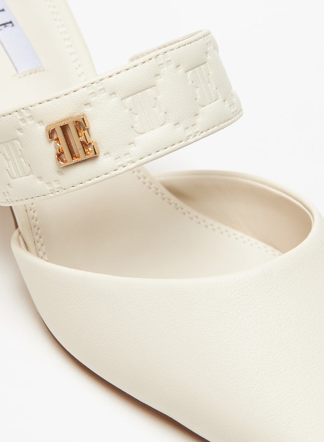 Women's Logo Detail Embossed Slip-On Shoes with Block Heels