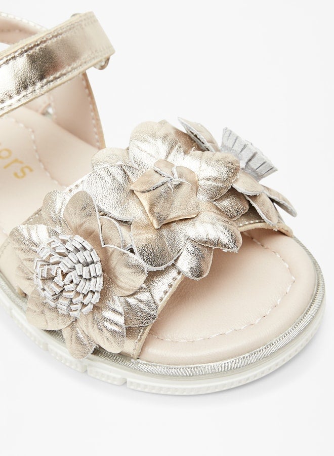 Girls Floral Detail Sandals With Hook And Loop Closure