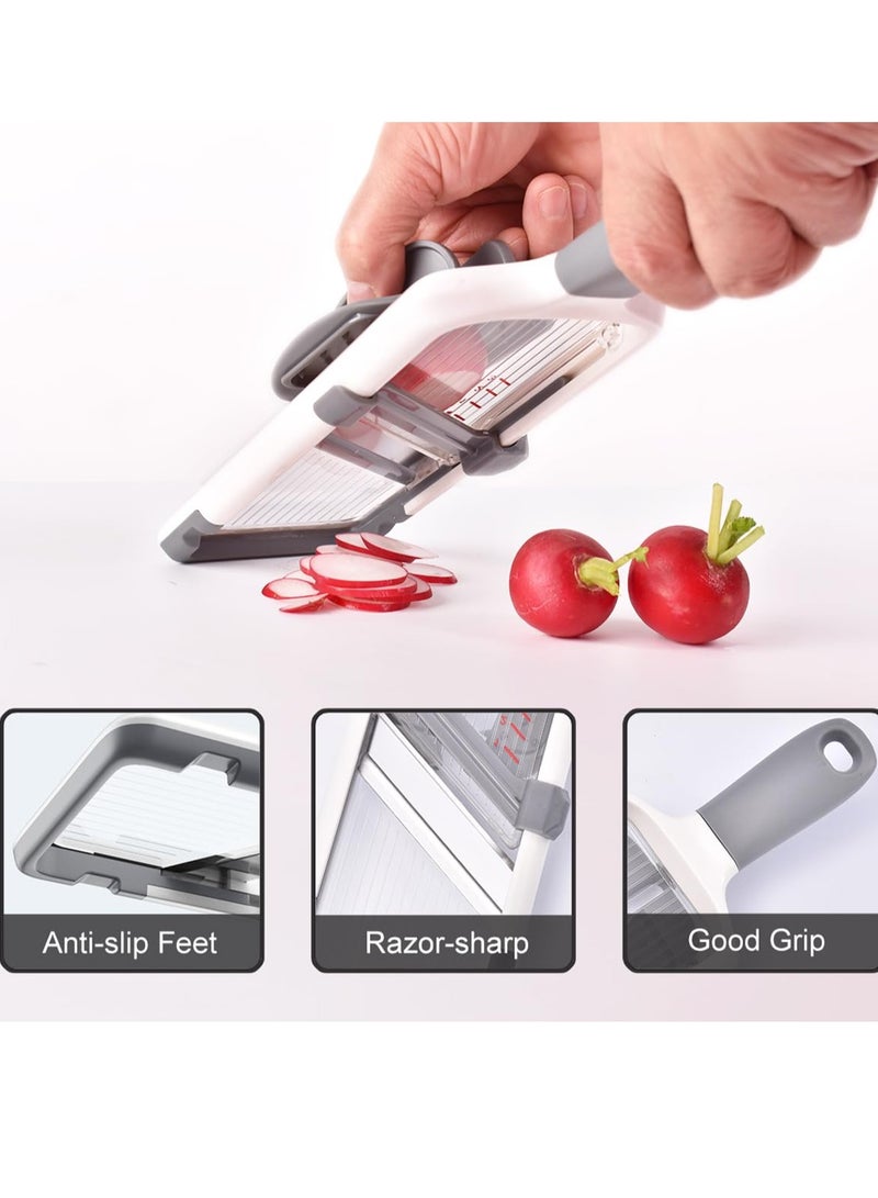 Slicer For Kitchen Adjustable Vegetable Slicer With Food Holder Handheld Potato Slicer Simple&Handy Veggie Slicer Vegetable Cutter With Vegetable Peeler