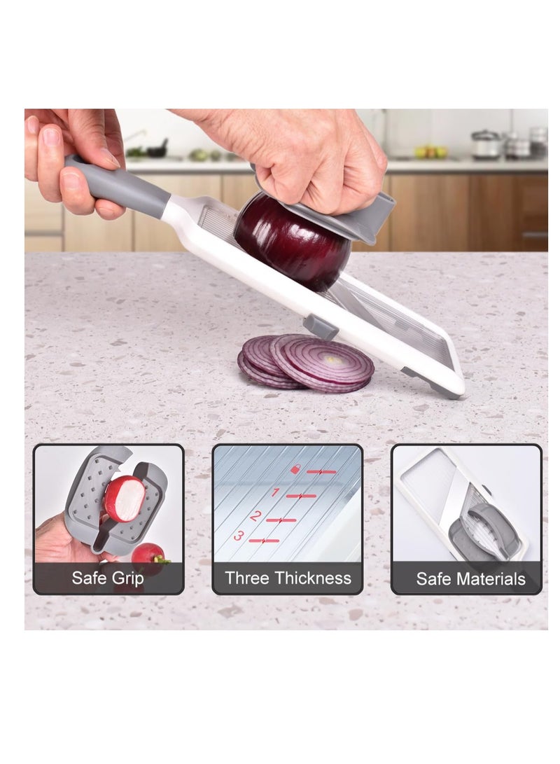 Slicer For Kitchen Adjustable Vegetable Slicer With Food Holder Handheld Potato Slicer Simple&Handy Veggie Slicer Vegetable Cutter With Vegetable Peeler