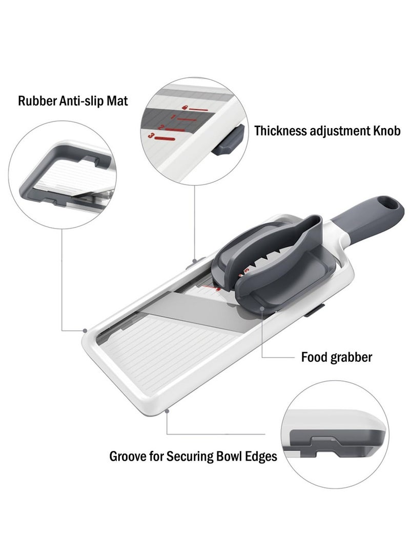 Slicer For Kitchen Adjustable Vegetable Slicer With Food Holder Handheld Potato Slicer Simple&Handy Veggie Slicer Vegetable Cutter With Vegetable Peeler