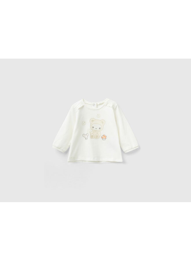 Animal Patterned T-Shirt With Frill Shoulders