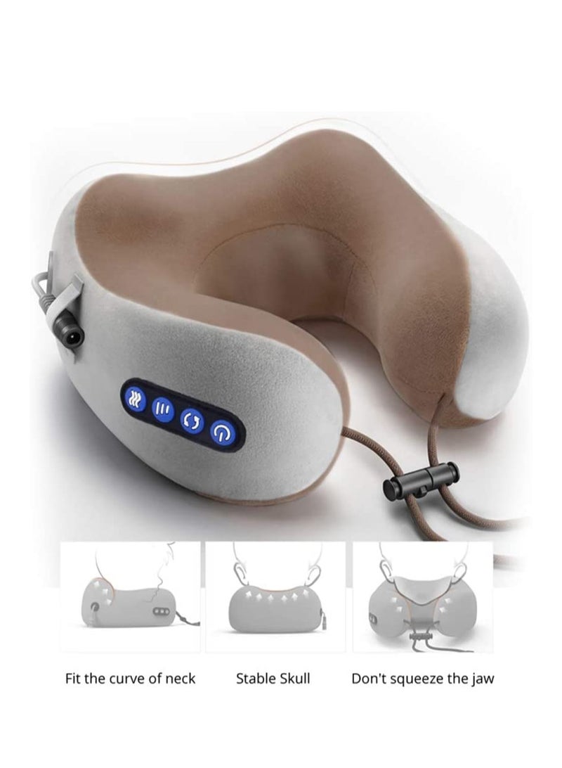 Electric Travel Neck Massage Pillow, U Shaped Memory Foam Kneading Vibration Neck Head Support Pillow, Relief Cervical Pain, For Airplane, Train, Car, Brown