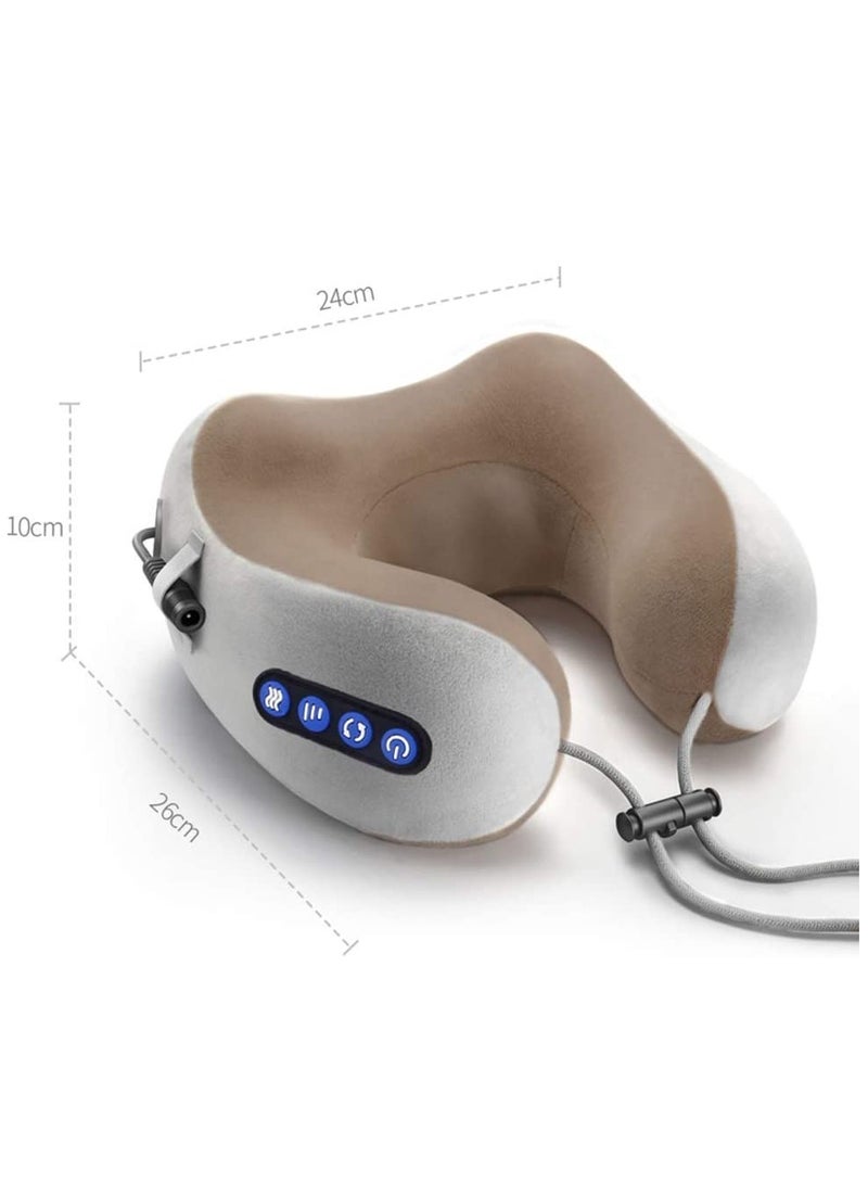 Electric Travel Neck Massage Pillow, U Shaped Memory Foam Kneading Vibration Neck Head Support Pillow, Relief Cervical Pain, For Airplane, Train, Car, Brown