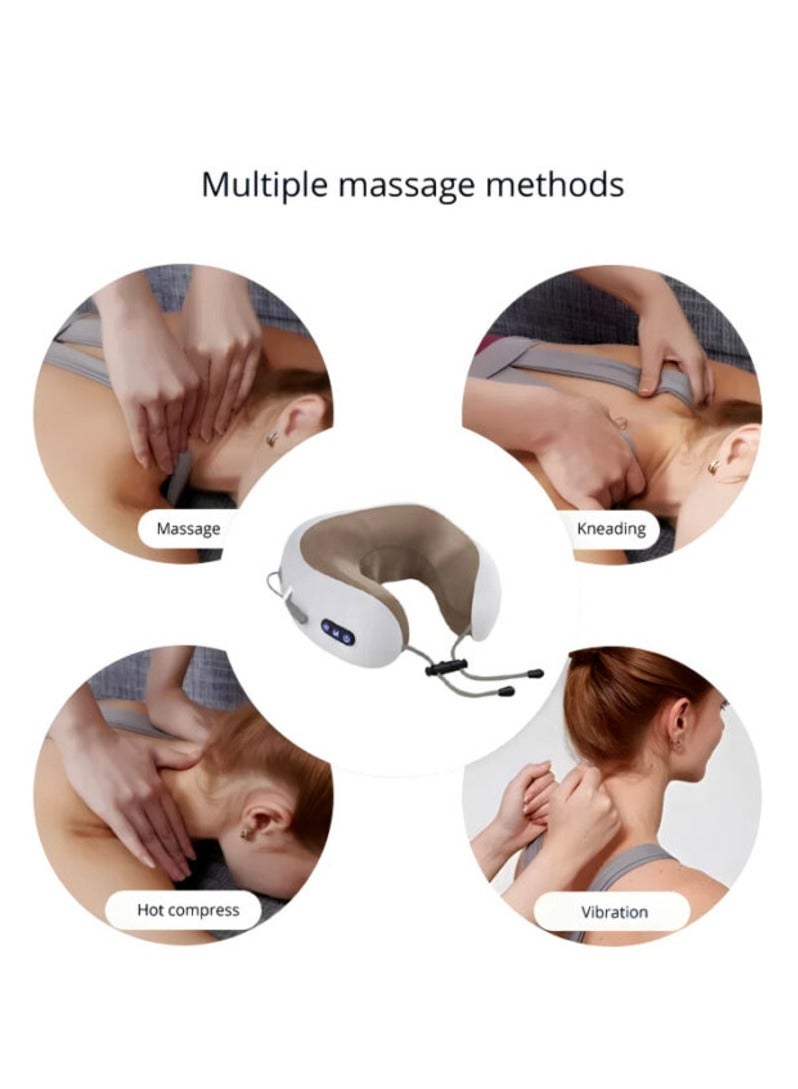 Rechargeable U Shaped Cervical Massage Pillow Neck Massager Vibration Pillow Multifunctional Shoulder and Electric for Relax Muscles Fatigue