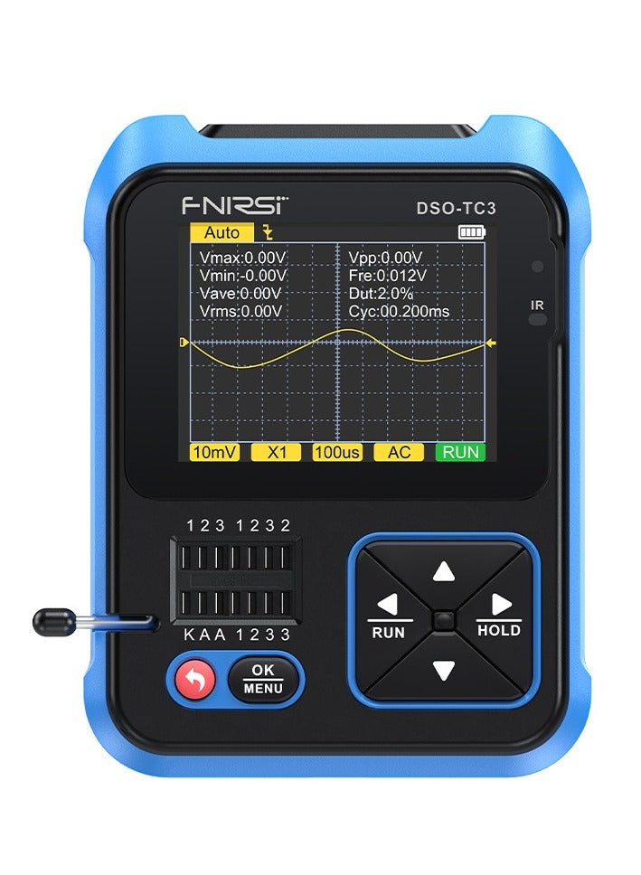 DSO-TC3 Oscilloscope - 3-in-1 Handheld Oscilloscope & DDS Signal Generator & Transistor Tester, 500Khz Bandwidth 10MSa/s Sampling Rate, 6 Types of Waveforms, Transistors Measure