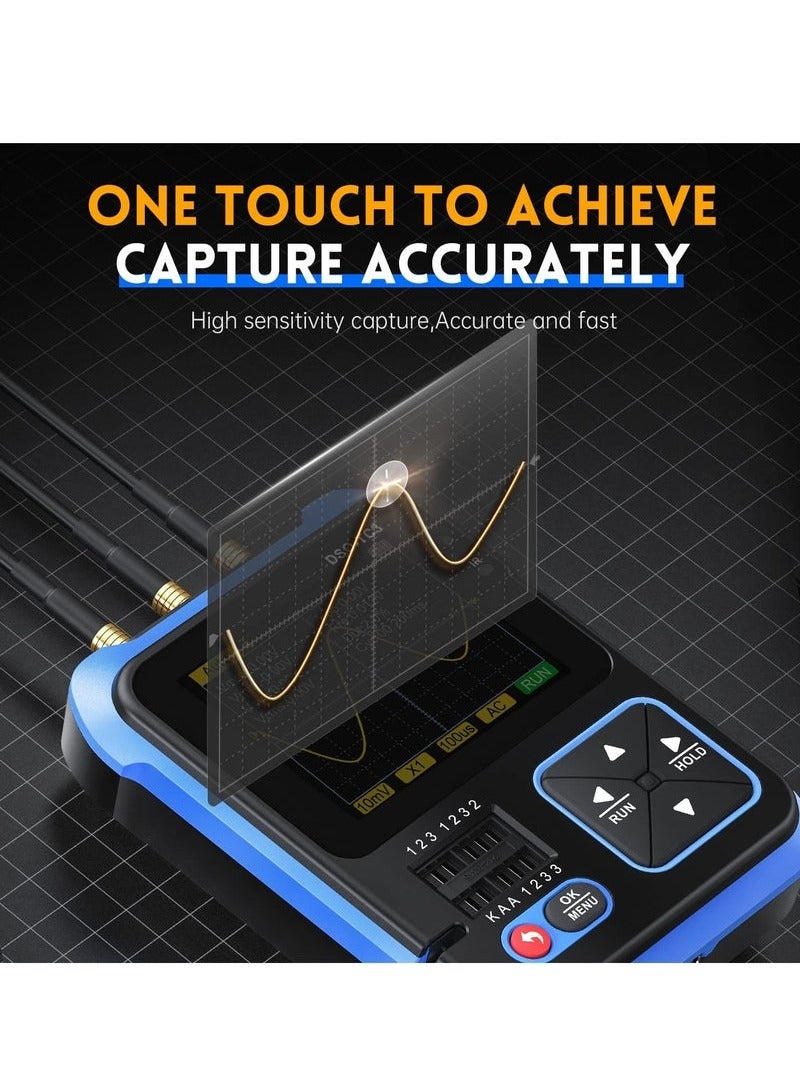 DSO-TC3 Oscilloscope - 3-in-1 Handheld Oscilloscope & DDS Signal Generator & Transistor Tester, 500Khz Bandwidth 10MSa/s Sampling Rate, 6 Types of Waveforms, Transistors Measure