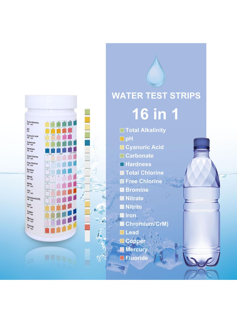 Water Testing Kits For Drinking Water 100 Strips 16 In 1 Well And Drinking Water Test Kit Water Test Strips With Hardness PH Lead Iron Copper Chlorine And More