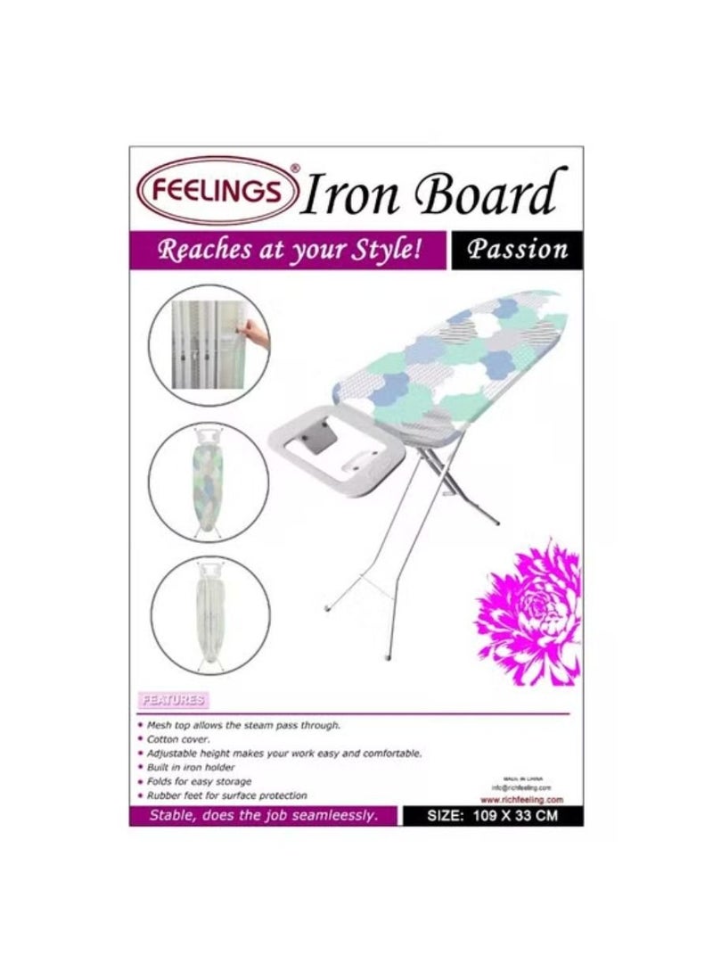 Iron Board Passion | Ironing Board | Ironing Table with Iron Holder | Foldable & Adjustable 109x33cm