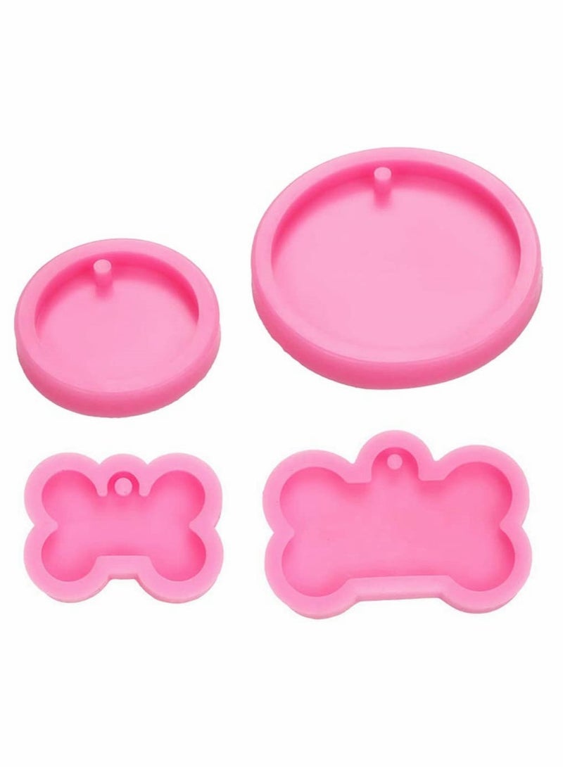 Silicone Dog Bone Round Shape Pendant Resin Mould Dog Tag Keychain Mould Silicone Moulds Resin Keychain Moulds For Resin Casting Silicone moulds For Diy Pendant Epoxy Resin Crafts 4 Pcs