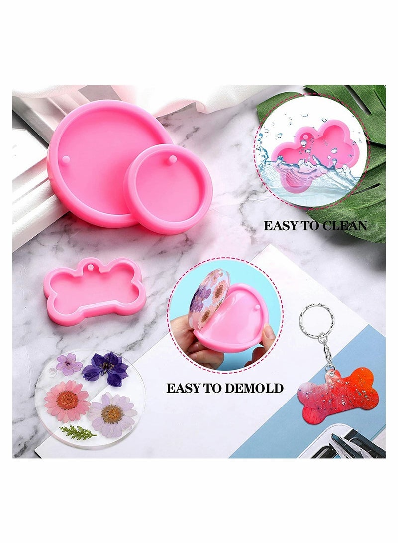 Silicone Dog Bone Round Shape Pendant Resin Mould Dog Tag Keychain Mould Silicone Moulds Resin Keychain Moulds For Resin Casting Silicone moulds For Diy Pendant Epoxy Resin Crafts 4 Pcs