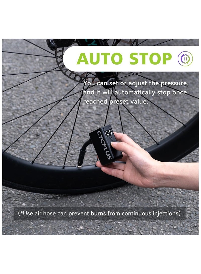 CYCPLUS Tiny Pump Mini Bike Tire Pump with Gauge, Max 120 PSI Electric Bicycle Air Pump, Auto Stop, with Presta and Schrader Valve for E-Bike, Mountain Bike, City Bike and Road Bike AS2PRO