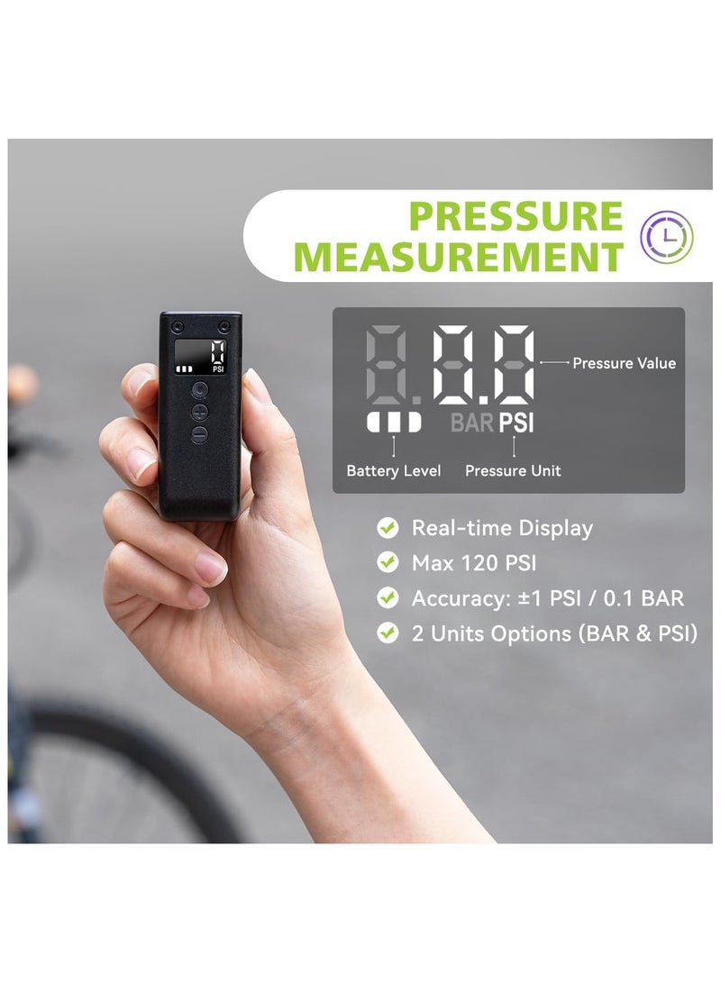 CYCPLUS Tiny Pump Mini Bike Tire Pump with Gauge, Max 120 PSI Electric Bicycle Air Pump, Auto Stop, with Presta and Schrader Valve for E-Bike, Mountain Bike, City Bike and Road Bike AS2PRO