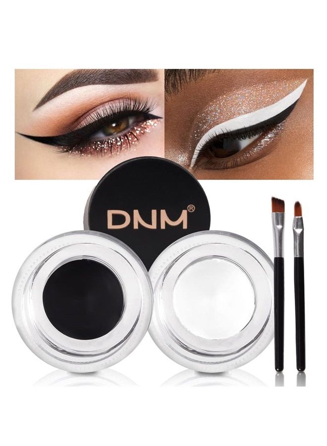 2 in 1 Black and White Gel Eyeliner Eyebrow Cream Pomade Set with Brushes Waterproof Smudge Proof, Last for All Day Long Work Great with Eyebrow and Eyeliner (02# Black and White)