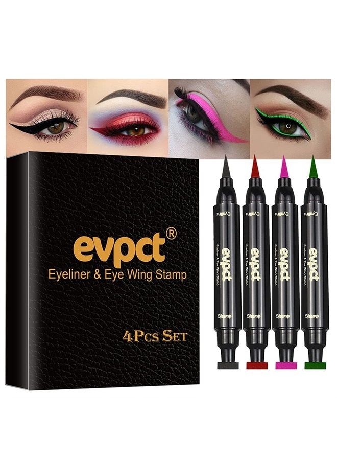 Winged Wing Colored Eyeliners Stamps Stencil Wingliner Liquid Set Eye Liners for Women 4 Color Black Red Pink Green Cat Eye Face Stamp Liquid Eyeliner Colorful Makeup Set Multicolor Waterproof