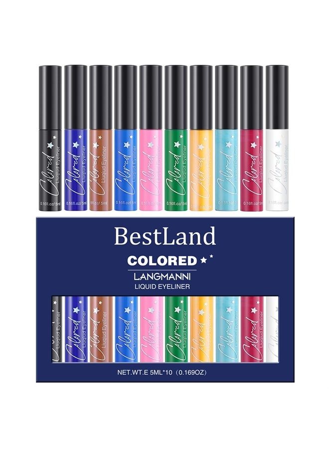 10 Colors Liquid Matte Eyeliner White Black Blue Brown Colored Eyeliner Liquid Liner Waterproof Bright Colorful Rainbow Eyeliner Pencil Quick Dry Eyes Makeup Kit (Matte Eyeliner)