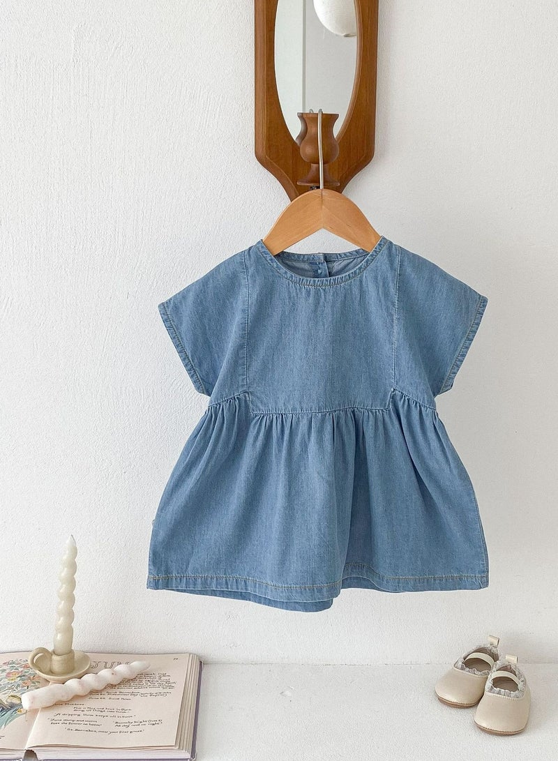 Baby Sleeveless Cotton Lace Vest, Super Cute Bread Denim Short Sleeved Shirt Shorts Set