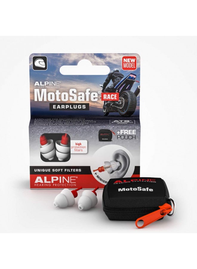 Alpine MotoSafe Race - Motorcycle Ear Plugs for Wind Noise Reduction - Motorcycle Hearing Protection - Ultra Soft Audible Filter Hearing Protection for Motorcycle - 1 Pair